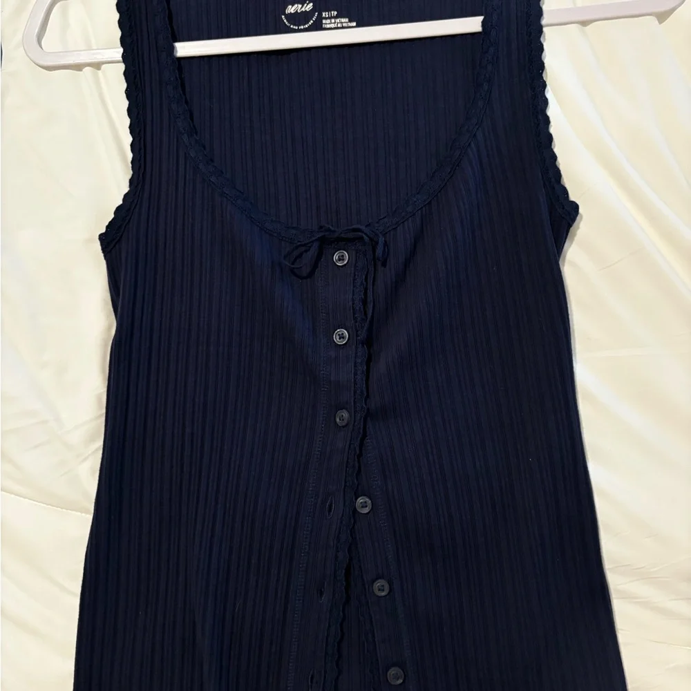 Aerie Navy Blue Sleeveless Button-Up Top NWT